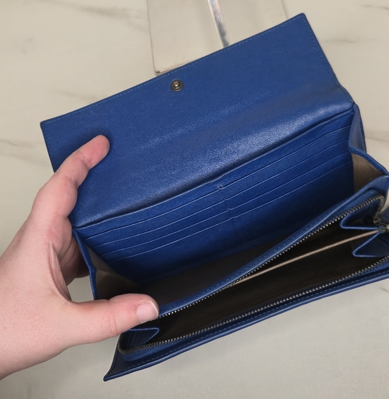 Bottega Veneta Intrecciato Studded Blue Leather Long Wallet with Box and Dustbag - Picture 13 of 15